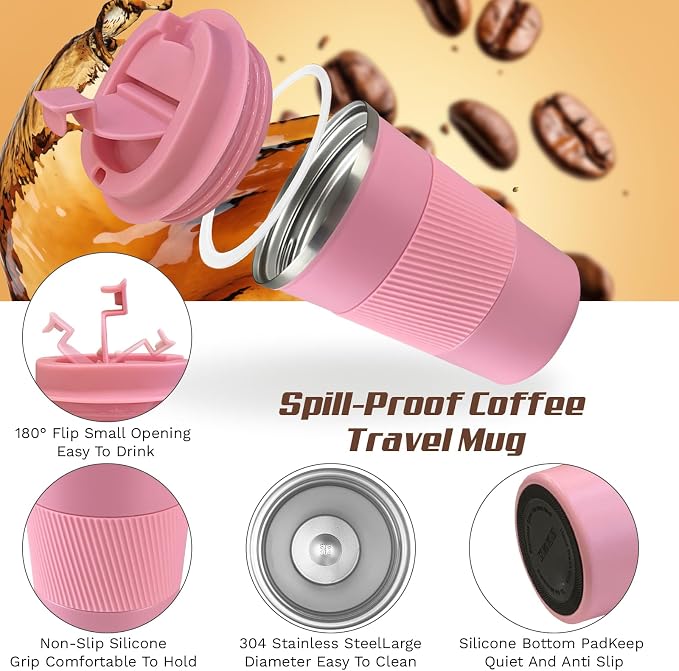 Vacuum Insulated Stainless Steel Travel Coffee Mug, Leak Proof Cup - Image 3