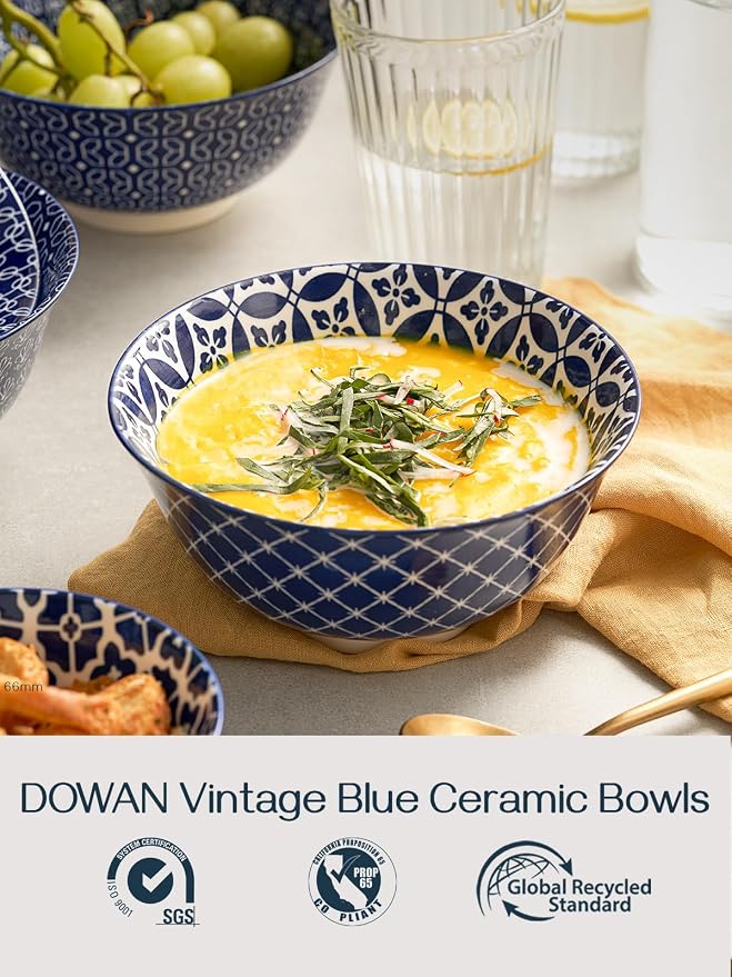 DOWAN Cereal Bowls Set of 6, Ceramic Soup Bowls 23 OZ, 6 Inch Small Dessert - Image 2