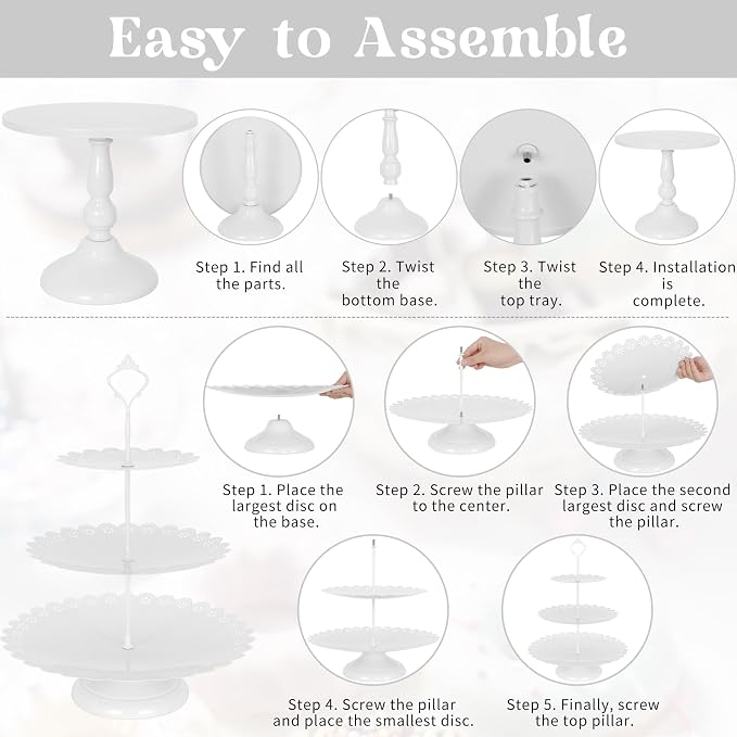 Fivenl 8 Pcs Cake Stand White Metal Dessert Table Display Set, 3-Tier Cupcake - Image 6