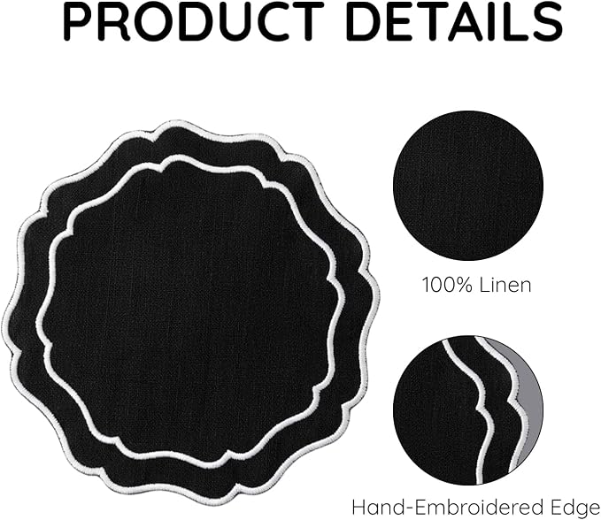 Drink Coasters Set of 6, 6x6 inch, Absorbent Linen Drink Mats - Image 4