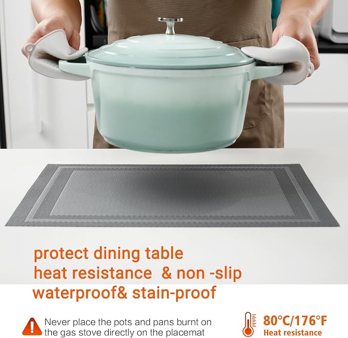Placemats Set of 6, Vinyl PVC Heat Resistant Washable Placemats Set, Non Slip - Image 4