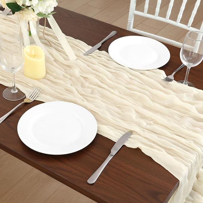 10 Pack Ivory White Cheesecloth Table Runner 120 Inch Boho Wedding Decor | - Image 7