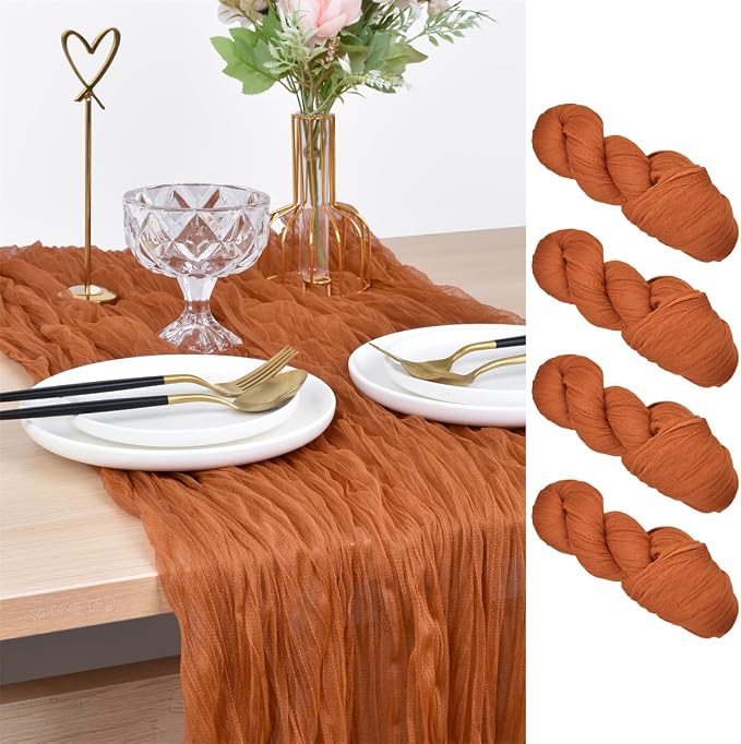 Rust Cheesecloth Table Runner Cheese Cloth Wedding Birthday Party Decor | 10Ft by Joanlody