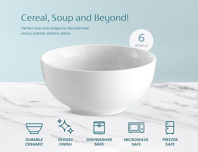 KooK Ceramic Soup bowls, Dishwasher and Freezer Safe, Porcelain Dishes - Image 6