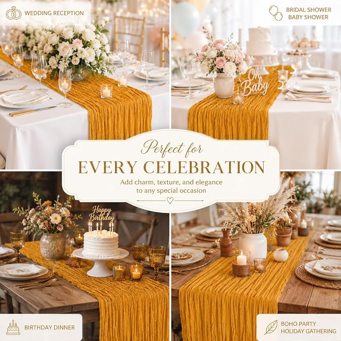 10 Pack Gold Cheesecloth Table Runner 22 x 120 Inch Boho Gauze Table Runner | - Image 5