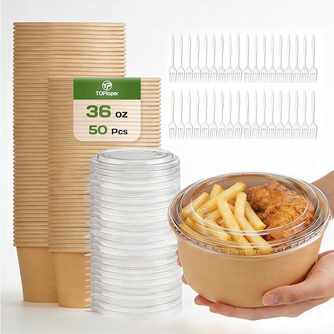 TOPtoper 36Oz 50Pcs Large Paper Bowls by TOPtoper