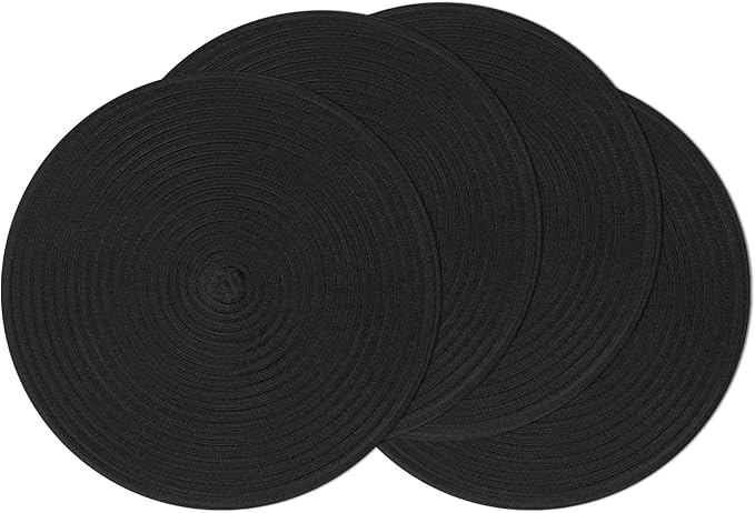 SHACOS Round Braided Placemats Set of 4 Heavy Cotton Polyester Washable Round by SHACOS