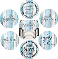 Coasters for Drinks, Ceramic Stone, Vintage Blue | White Wooden Old Absorbent by Britimes