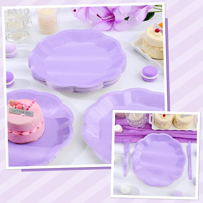 NatNarr 30 Pcs Light Purple Paper Plates, 9 Inch Scalloped Lavender Plates | - Image 6