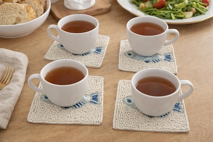 Coaster Set of 4, Handmade Beaded Bar Drink Tabletop Protection Coasters - Image 2