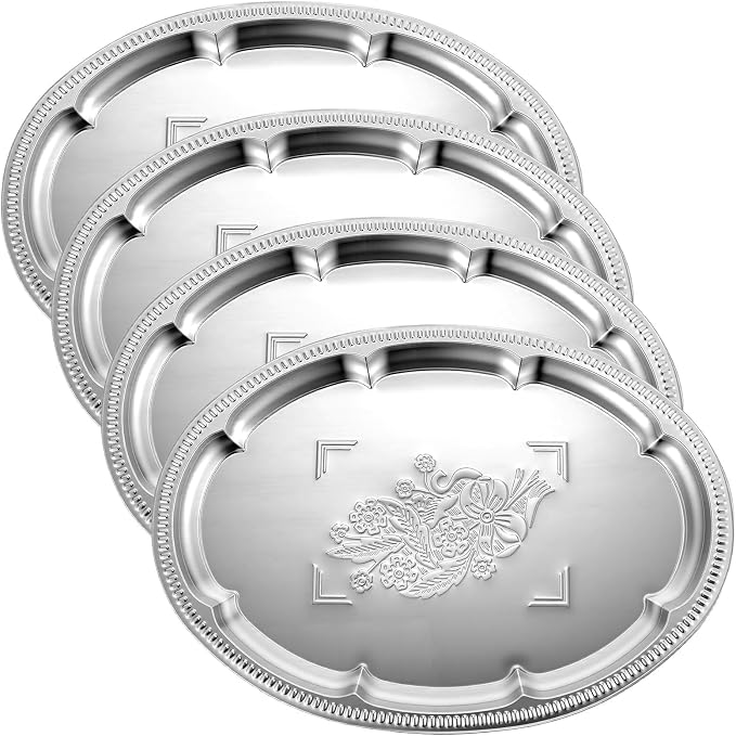 4 Pcs Silver Serving Trays Platter Tray Oval Stainless Steel 16.5 x 11.8 Inch by Unknown