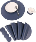 Jovono Navy Faux Leather Round Placemats and Coasters, Coffee Mats Kitchen by JOVONO