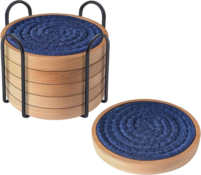 Eykao 6 Pack Coasters for Drinks Absorbent, Wooden Coasters for Coffee Tables by Eykao