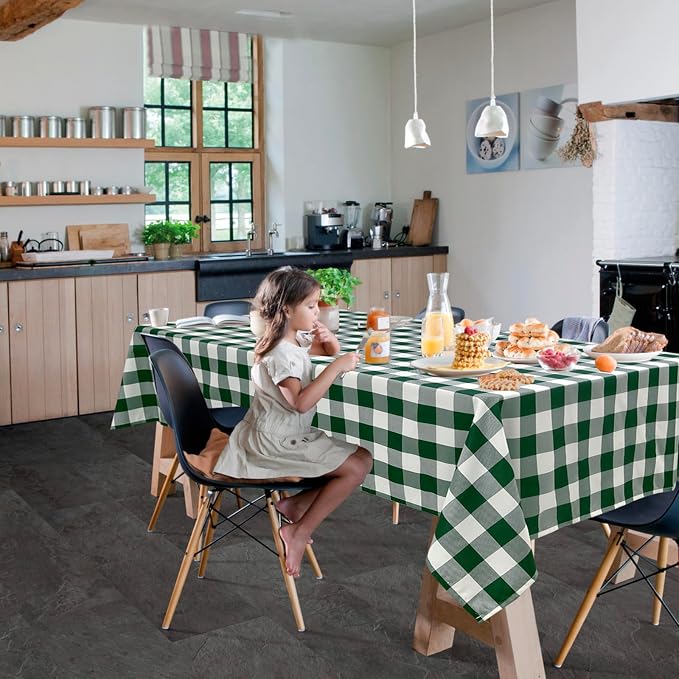 Plaid Tablecloth 2 Pack, 60 x 84 inch, Forest Green and White | Waterproof - Image 7