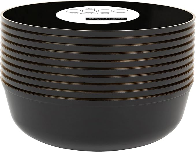 Edge Collection Black with Gold Rim Plastic Party Soup Bowls Premium - Image 5