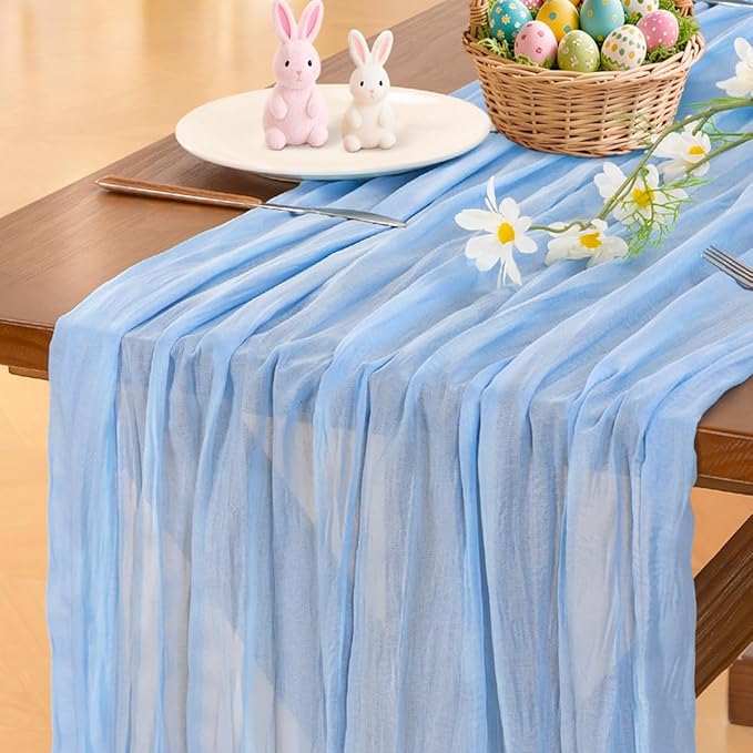 Cheesecloth Table Runner Summer Boho Wedding Birthday Party Home Decor | Blue by Socomi