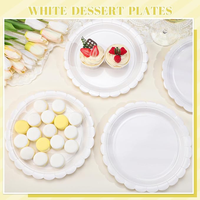 NatNarr 30 Pcs White Scalloped Plates, Engagement Oil- and Water-Resistant - Image 4