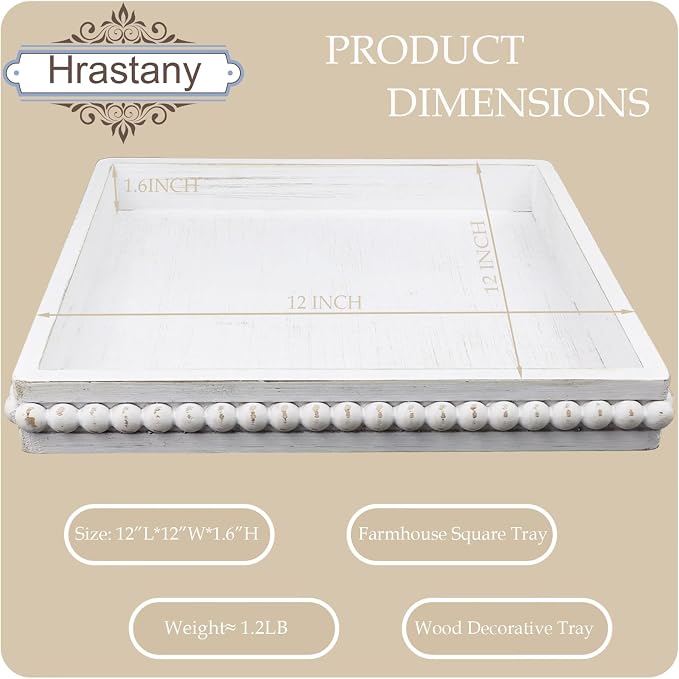Hrastany Square Wood Decorative Serving Tray, Rustic Coffee Table Tray - Image 3