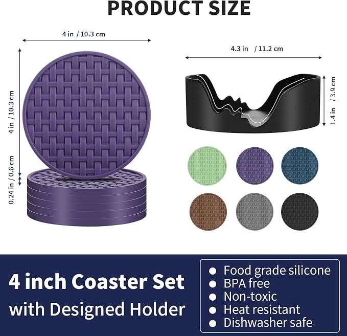 4 Inch Round Silicone Coasters Set of 6 - Image 2