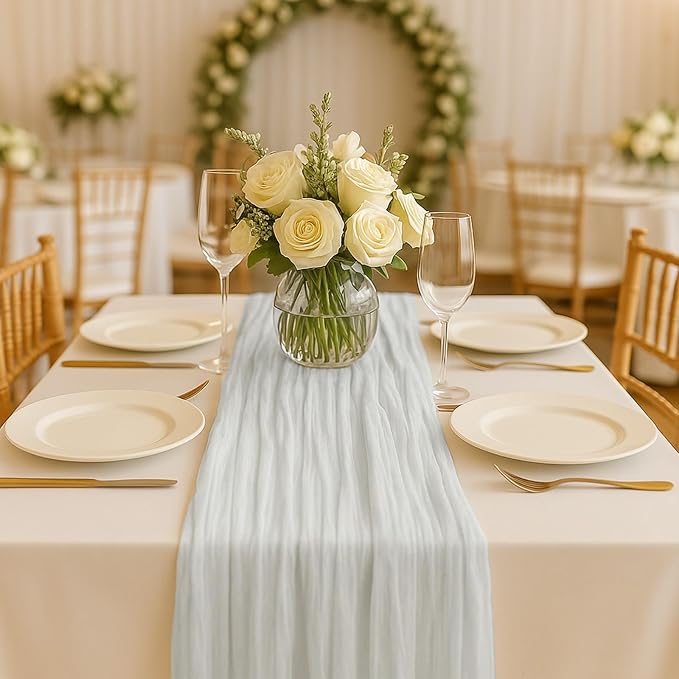 10FT Ivory White Cheesecloth Table Runner 120 Inch Rustic Boho Gauze Cheese - Image 8