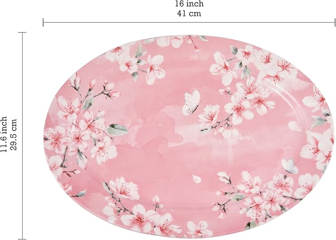Bico Spring Sakura 16 plus 14 inch Ceramic Oval Platters Set, Microwave & - Image 2
