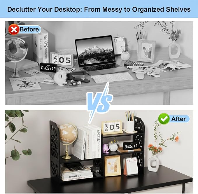 YGYQZ Adjustable Desktop Shelf Organizer, 3-Tier Expandable Desk Shelf - Image 4