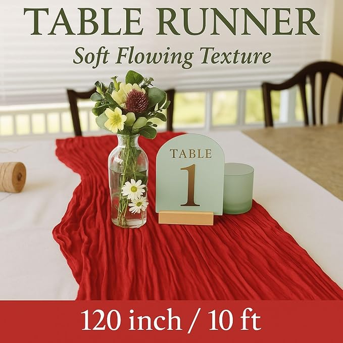 10FT Red Cheesecloth Table Runner 120 Inch Rustic Boho Gauze Cheese Cloth Table - Image 2