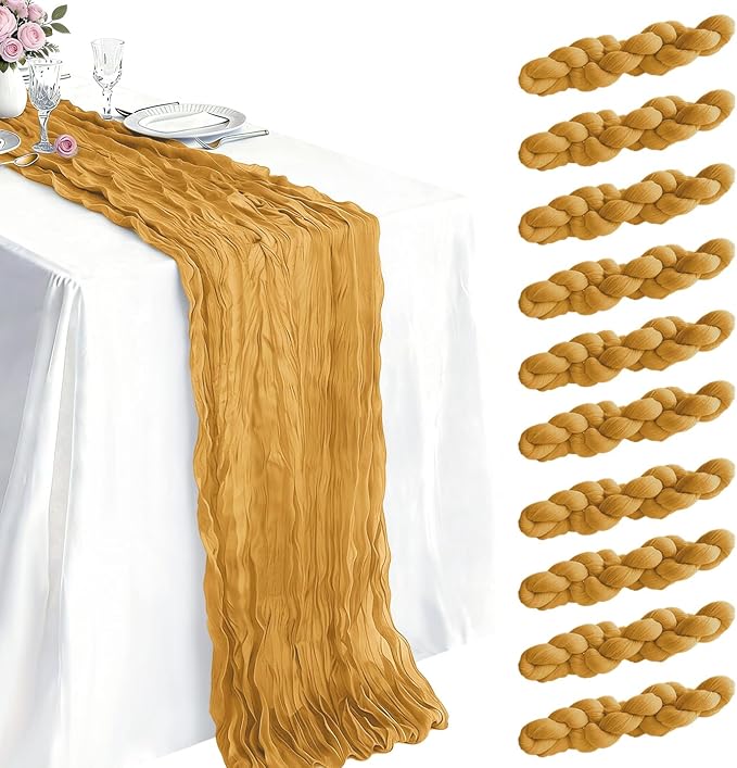 10 Pack Gold Cheesecloth Table Runner 21 x 120 Inch Boho Gauze Sheer Table by Unknown