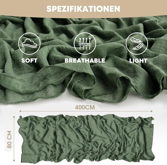 Artoid Mode Boho Cheesecloth Gauze Forest Green Wedding Table Runner, 160 Inch - Image 5