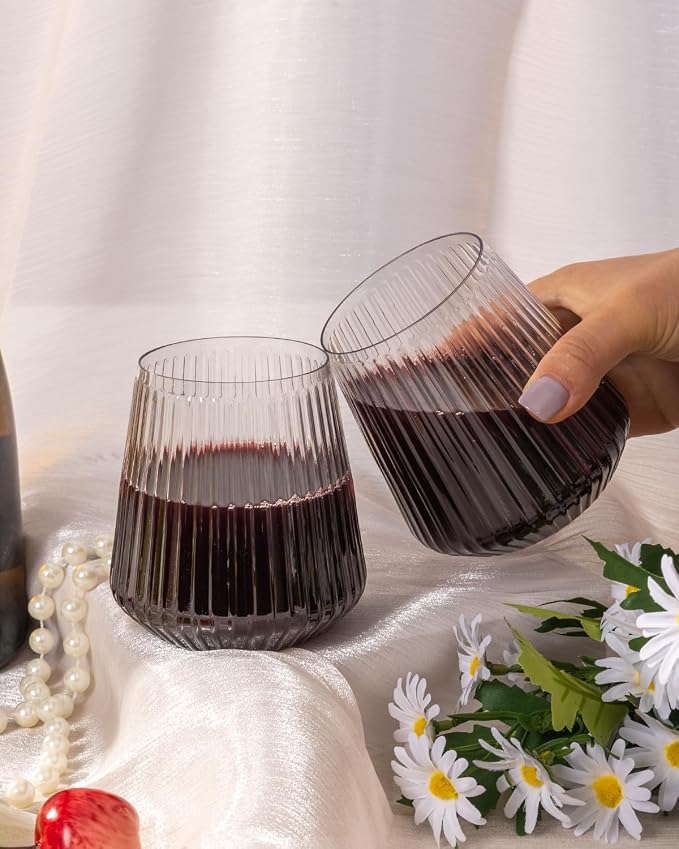 Goodluck 120 Pack 12oz Stemless Clear Plastic Wine Glasses | Clear Ribbed Cups - Image 6