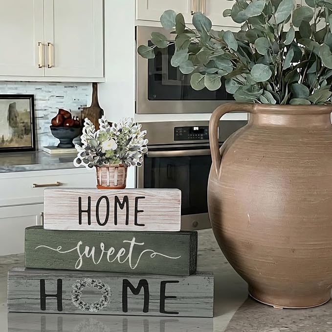 Cinnvoice 4 Pcs Farmhouse Wooden Tabletop Decor Green Eucalyptus Leaves Spring - Image 5