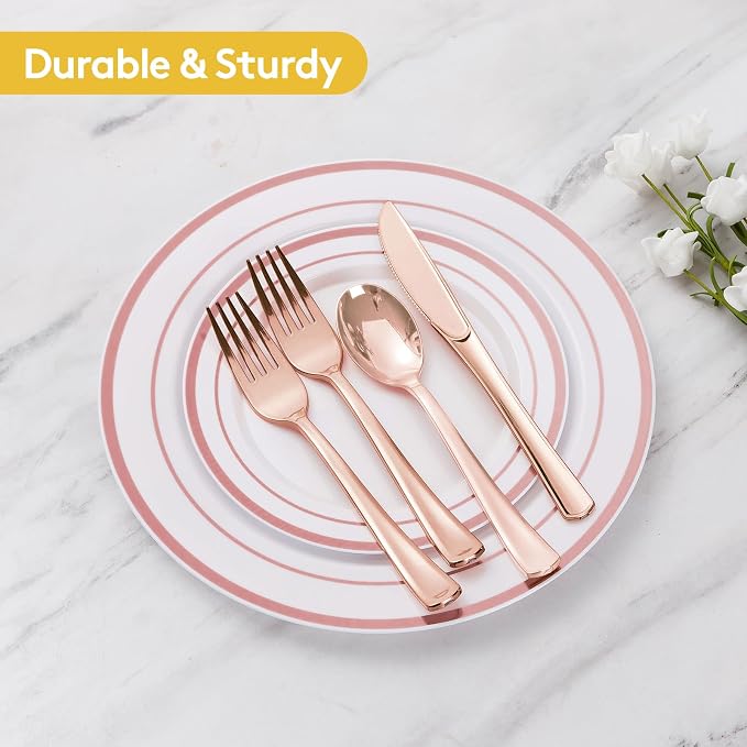 300 Pieces Rose Gold Disposable Plates - Image 5