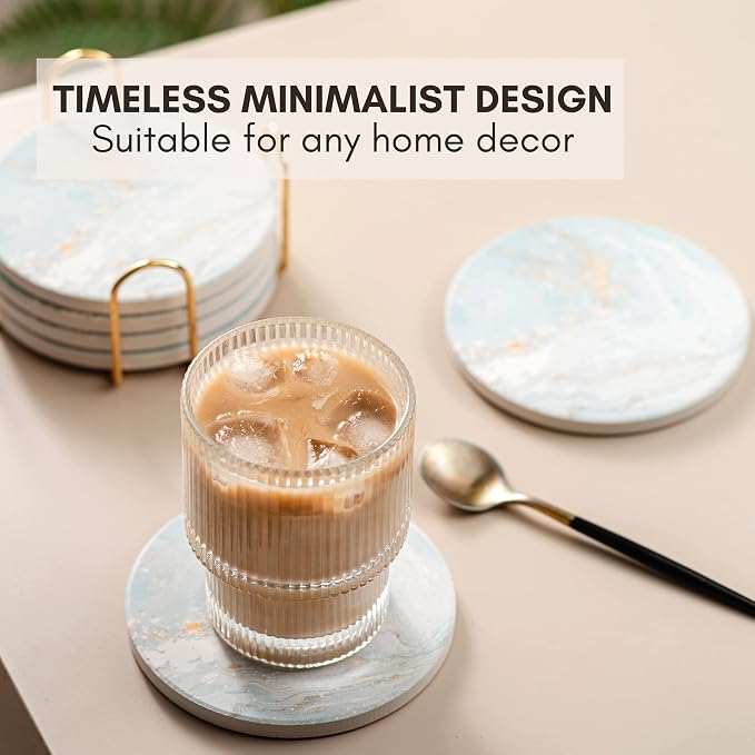 Ceramic Marble Coasters Set of 6, Absorbent Drink Coasters - Image 6