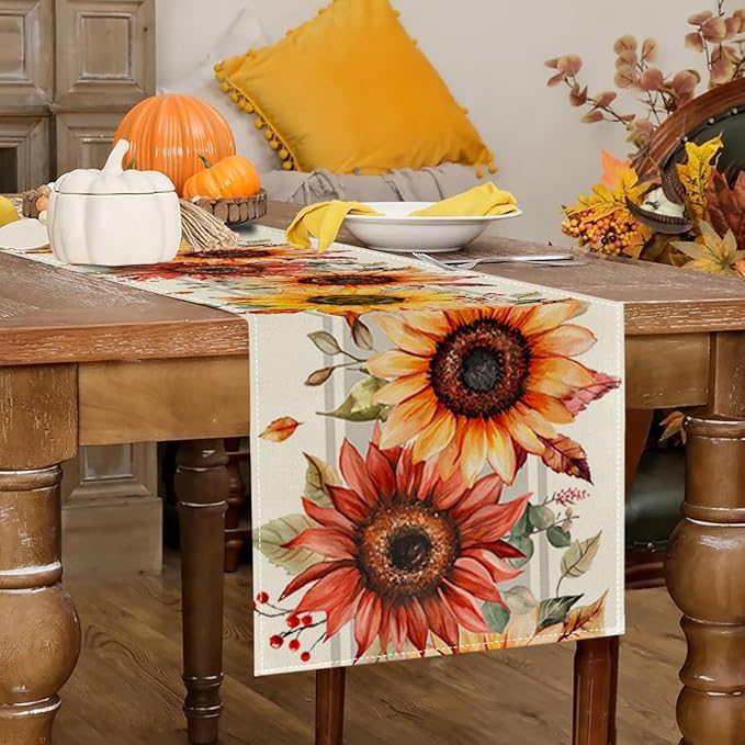 RABUSOFA Fall Table Runner 13x90 Inch Sunflower Fall Decor - Image 2