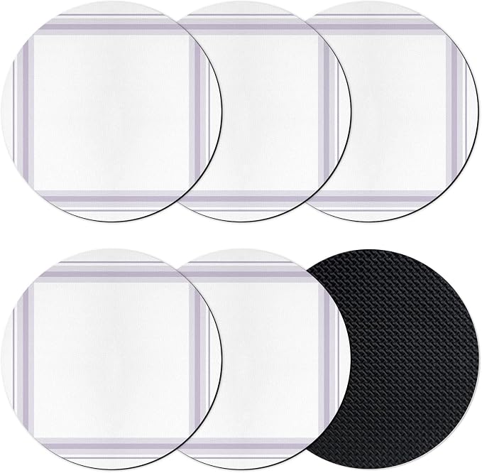 Coasters Set of 6, Minimalist Grid Round Drink Coasters by Unknown
