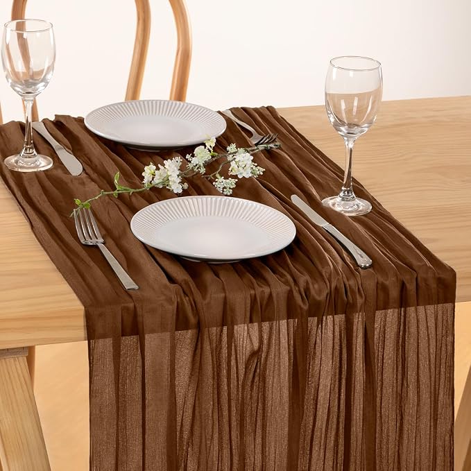 Brown Gauze Cheesecloth Table Runner 10ft Neutral Home Decor | Lightweight - Image 5