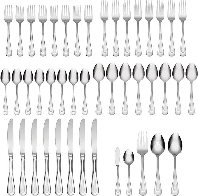 Oneida Silverware Set For 8, Satin Sand Dune 45-Piece Everyday Flatware Set - Image 2