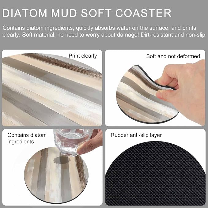 Brown Grey Coasters Set of 2, Abstract Neutral Textured Modern Minimalist - Image 9