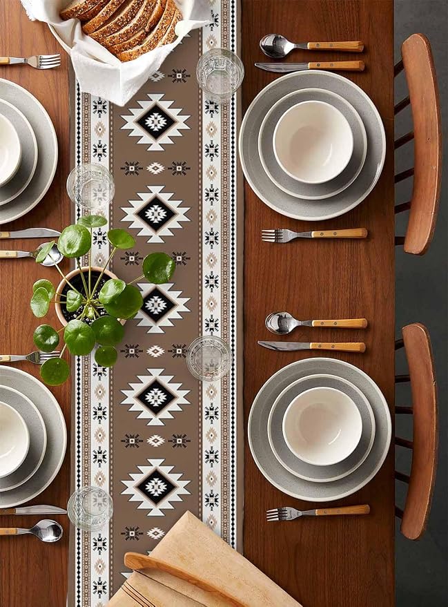Southwest Aztec Table Runners 108 Inches Long, Cotton Linen Fabric Table Runner - Image 5