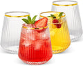 Goodluck 36 Pack 12oz Stemless Plastic Wine Glasses Clear Ribbed Gold Rim | by GoodLuck