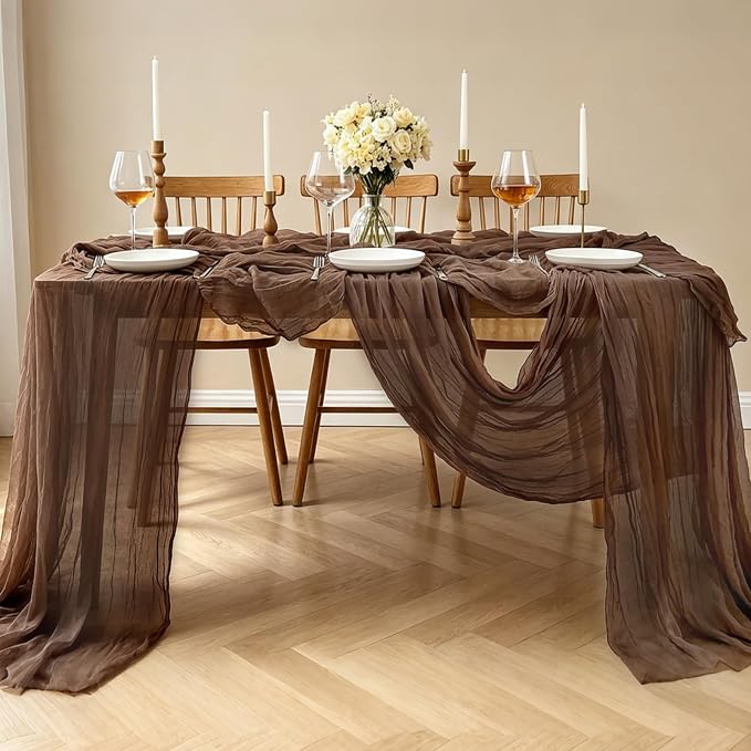 Brown Cheesecloth Table Runner, 10FT Rustic Coffee Boho Gauze Table Runner - Image 7