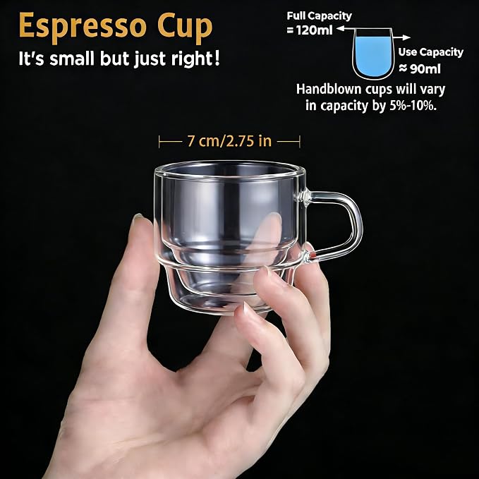 glastal 4 oz Stackable Glass Cups Espresso Cups Double Walled Espresso Glasses - Image 4