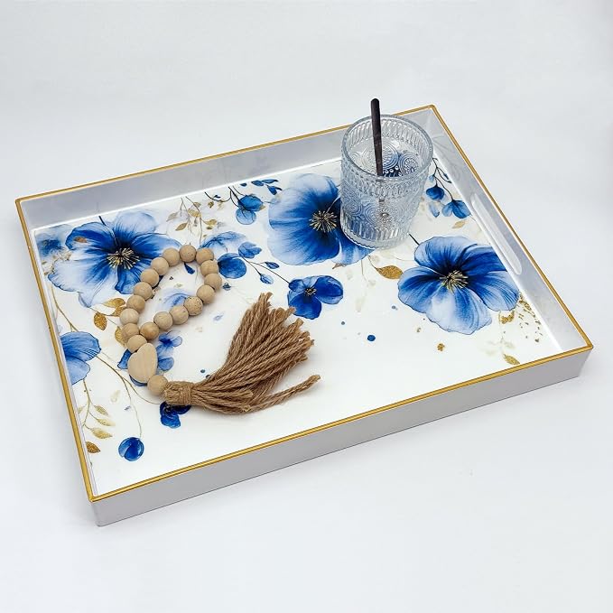 Serving Tray with Handles, 15.7 * 11.8 inches, Plastic Ottoman Tray with - Image 5