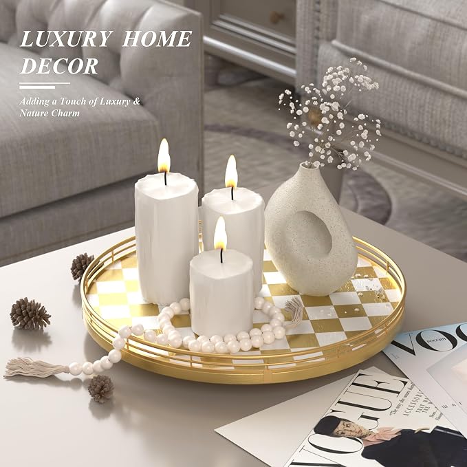 AMH 13-Inch Gold and White Checkerboard Lazy Susan - Image 3