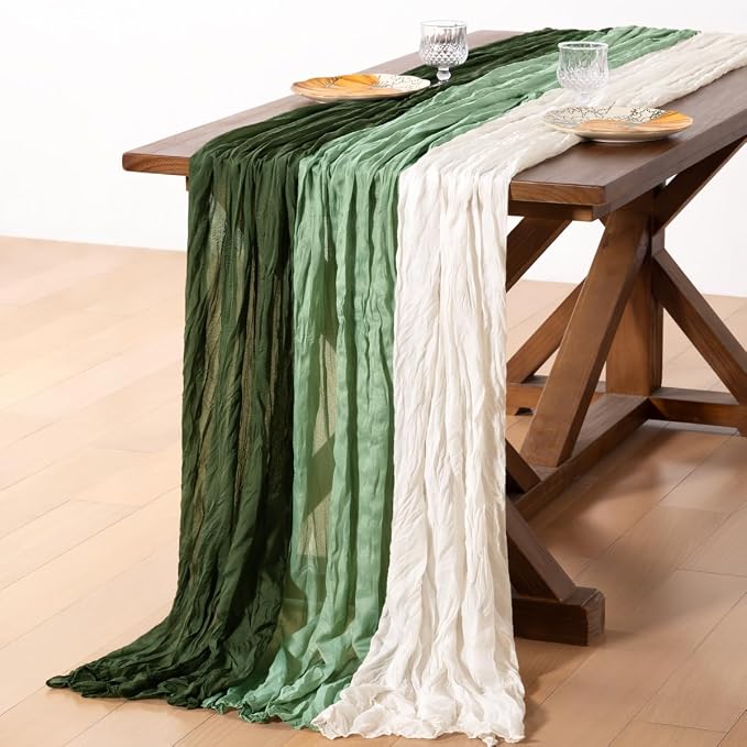 Cheesecloth Table Runner Fall Boho 3pcs Mix and Match Wedding Decor | Olive by Socomi