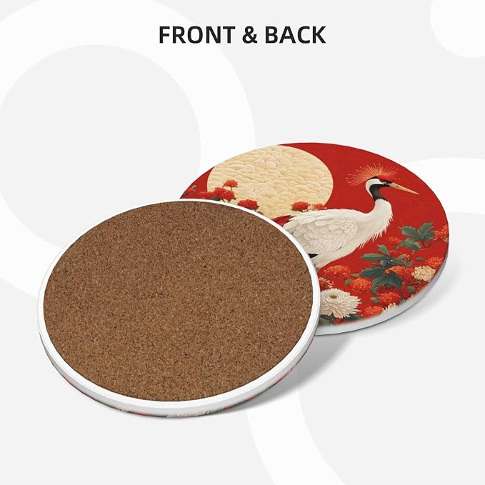 Crane Bird Flower Painting Coasters - Image 2