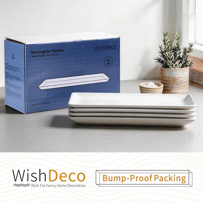 Ceramic Serving Platters Set of 4, Rectangle Serving Trays 12 Inch | White - Image 9