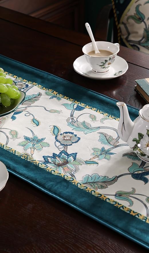 Patdrea Designer French Floral Velvet Table Runner, Decorative Runner - Image 8