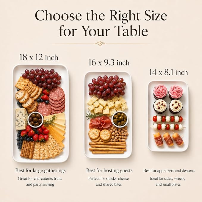 DELLING Serving Platter Set 18/16/14 Inch, Large White Porcelain Serving Trays - Image 2
