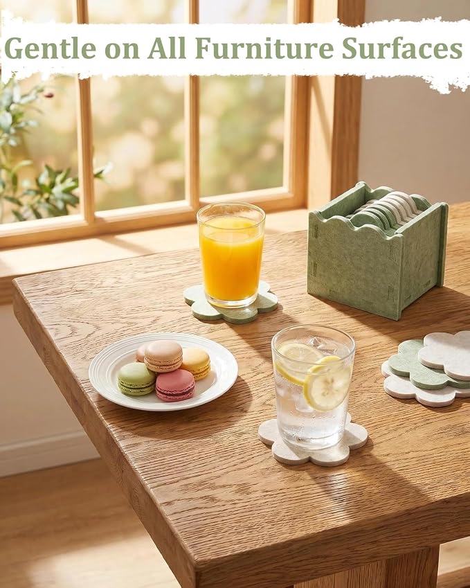 Felt Coasters for Drinks, Living Room, Sage & Beige, Heat-Resistant, Cleaning - Image 5